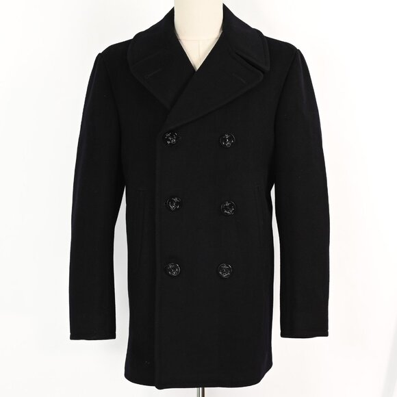 Vintage Black Heavy Wool NAVY Pea Coat - Picture 1 of 5
